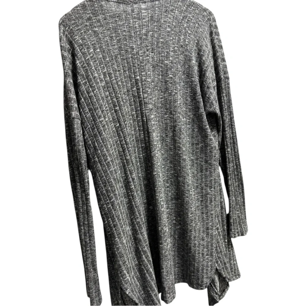 Gray Ribbed Open Front Cardigan - Picture 6 of 7